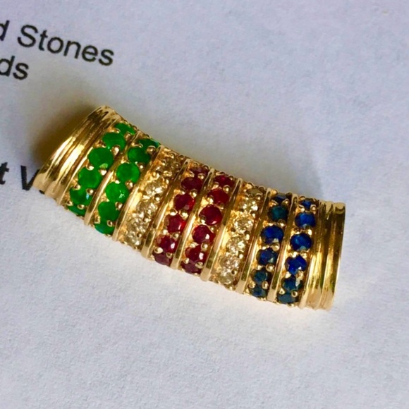 14k Gold Diamond Emerald Ruby & Sapphires Slide/Pendant for omega w/APPRAISAL